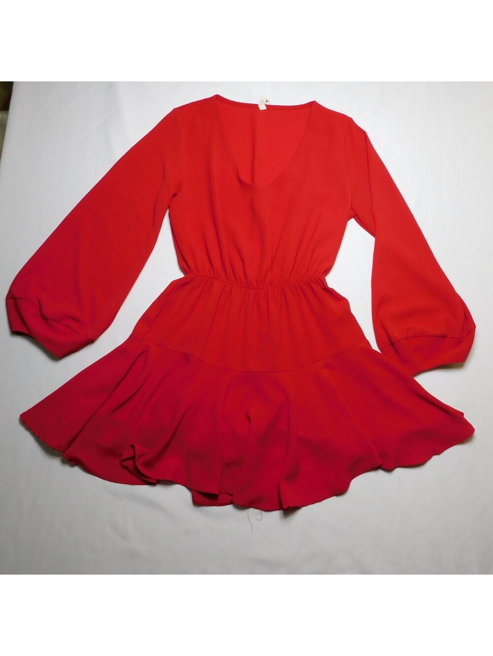 Tyche Womens Medium Red Romper Dress V Neck Long Sleeve Elastic Waist Boutique M